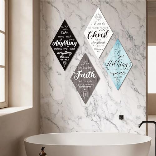 Christian Inspirational Rustic Wall Decor - 4 Pcs Bible Verses Motivational Art Inspiring Wooden Hanging Plaque Quotes Signs for Office Living Room Bedroom