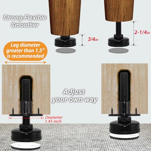 NEWBYTEK 3/8"-16 heavy-duty furniture leveling feet with 3-hole T-nuts, 4-pack long set