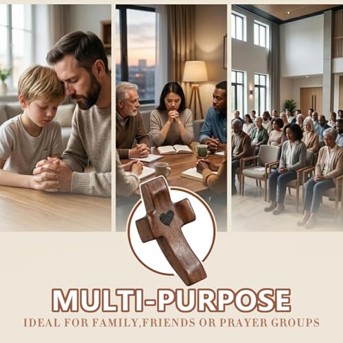 10 Set Wooden Cross Fidget Bulk with Cards Organza Bags Prayer Cross My Heart, Handheld Comfort Cross for Anxiety Relief, Small Pocket Crosses Christian Faith Gifts Baptism Favors, Religious Gifts 10 set