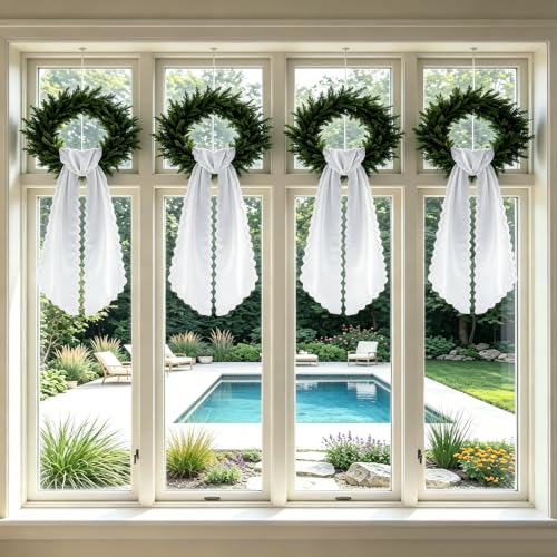 Giesiery 4-pack scalloped wreath sash for front door and porch wreath decor, 55-inch decorative wreath storage.