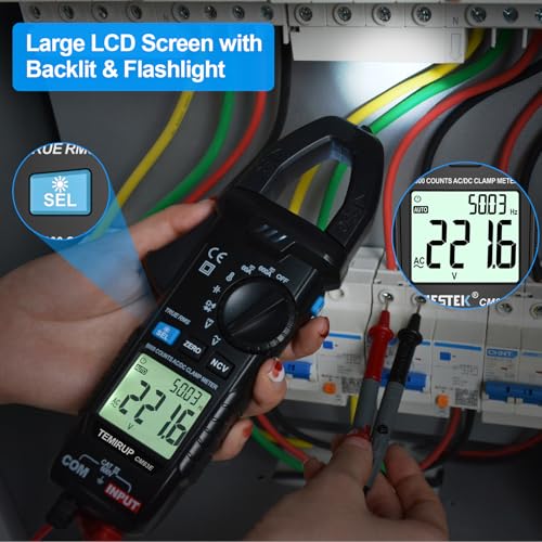 Temirup 600A AC/DC TRMS clamp meter with 6000 counts display, black multimeter tester