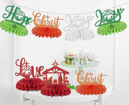 8PCS Christmas Decorations Happy Birthday Jesus Honeycomb Centerpieces Christmas Party Decorations Supplies