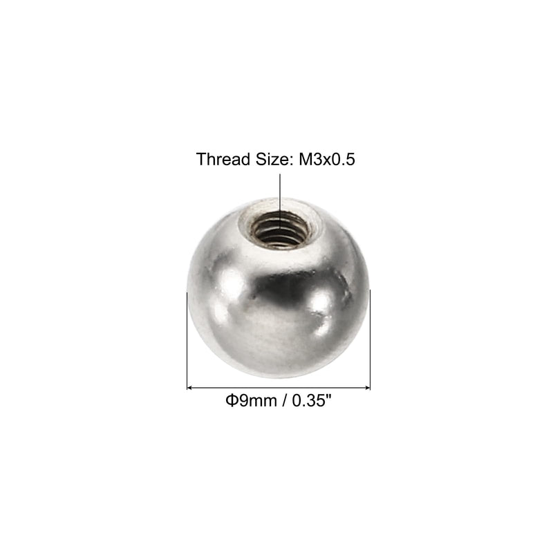 [Australia - AusPower] - PATIKIL M3x0.5mm Ball Nuts Knob, 20 Pack Carbon Steel Drilling Ball Caps Blind Hole Handle Nut Decoration for Furniture Lamp or DIY Project, Silver Tone M3x9mm 