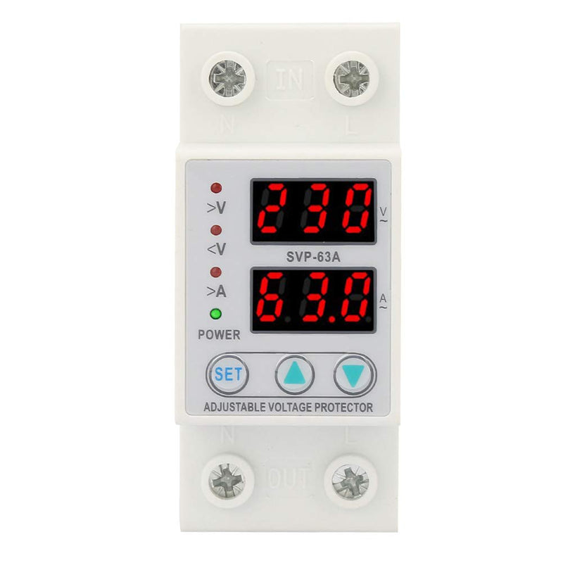 [Australia - AusPower] - Voltage Protective Device, Adjustable Single Phase Voltage Current Protector Double LED Display for - AC 230V 63A Automatic Reset Switch 