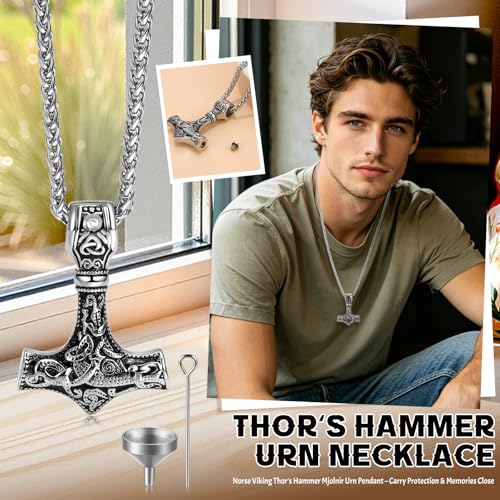 Cupimatch Thor Hammer Urn Necklace Stainless Steel