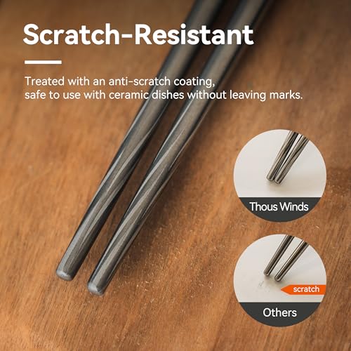 Thous Winds Titanium Chopsticks , Foldable Lightweight Reusable Camping Cutlery, Utensils for Camping Backpacking Hiking Home, with Storage Bag, 2 Pairs TW3088-2 9 inch