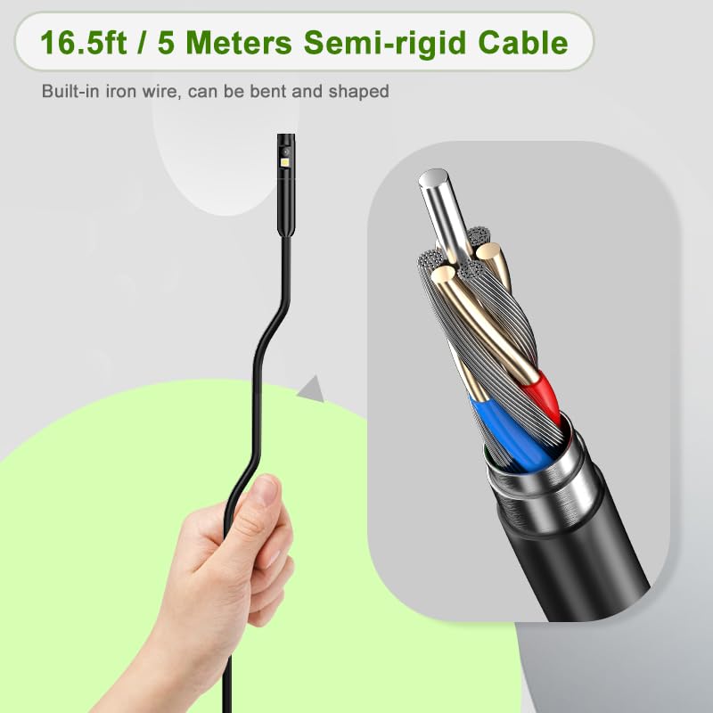 Dual Lens Borescope with Light, 1080P Industrial Endoscope Inspection Camera, 7.9mm IP67 Waterproof, Sewer Camera with 4.3" IPS Screen,8 LED Lights,16.5FT Semi-Rigid Cable. A1