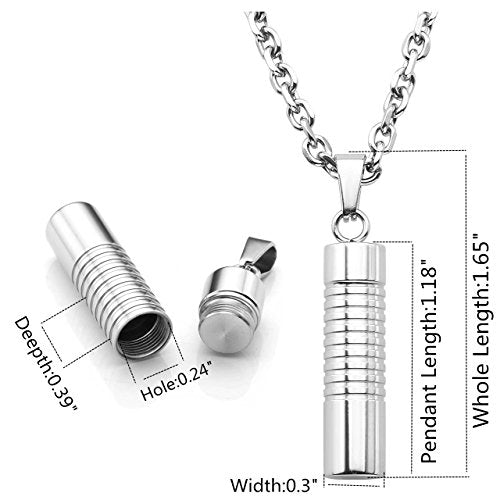 JOVIVI Silver Urn Necklace for Ashes Keepsake Cremation Jewellery Men Women Memorial Stainless Steel Cylinder Bullet Pet Hair Locket Pendant Chain & Filler Kit