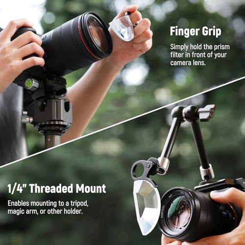 NEEWER 79mm Handheld Half Moon Kaleidoscope Prism Lens Filter with Hand Grip, 1/4" Threaded Hole for Small Tripod Magic Arm, K9 Optical Crystal Semicircular Glass Effect Filter Half Domed Kaleidoscope Prism Filter