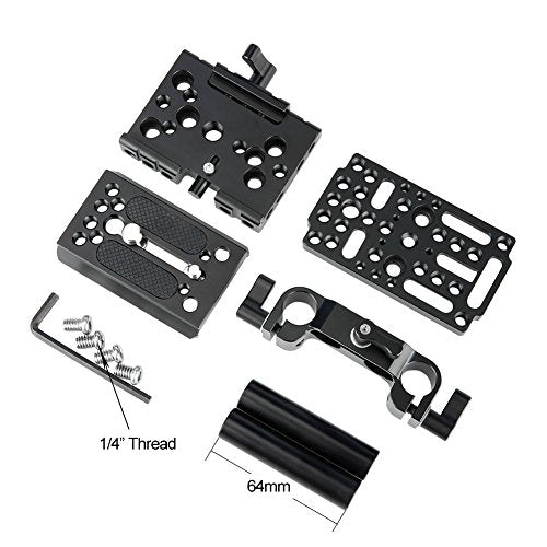 NICEYRIG 15mm Rail Riser Rig System Quick Release Base Kit with QR Plate 15mm Rod Riser Clamp Short Rods Applicable DSLR Camera