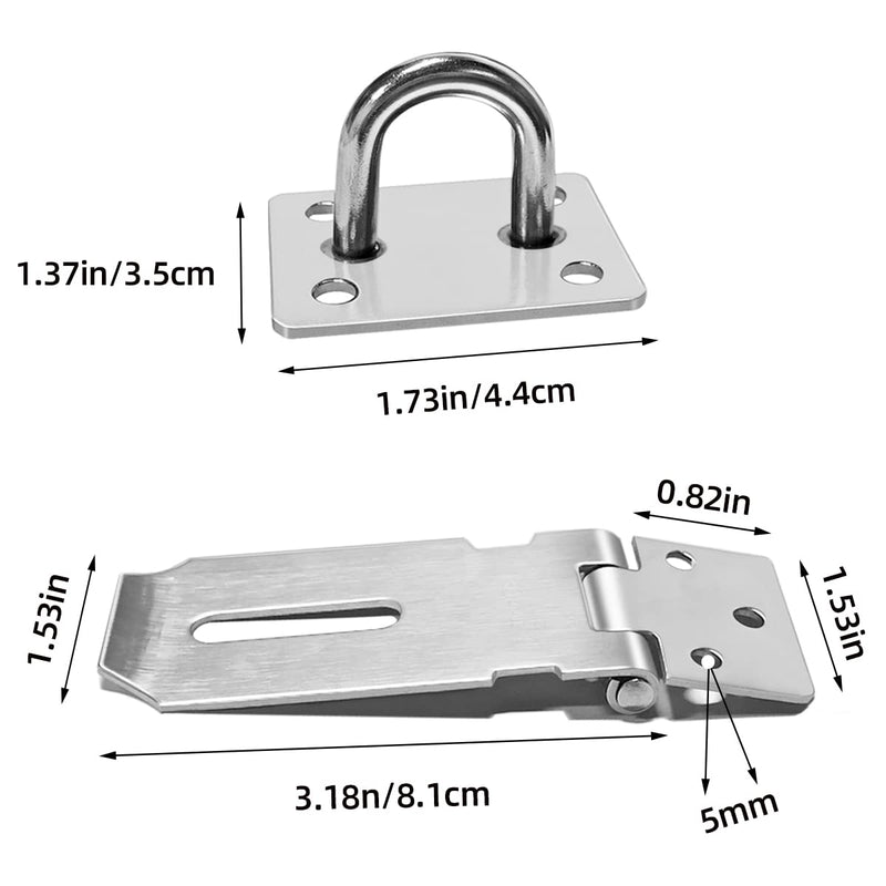 [Australia - AusPower] - 2Pcs Stainless Steel Gate Lock Hasp, Safety Packlock Clasp Lock Set for Doors, Cabinets, Closets and More (3inch-Silver) 3inch-Silver 
