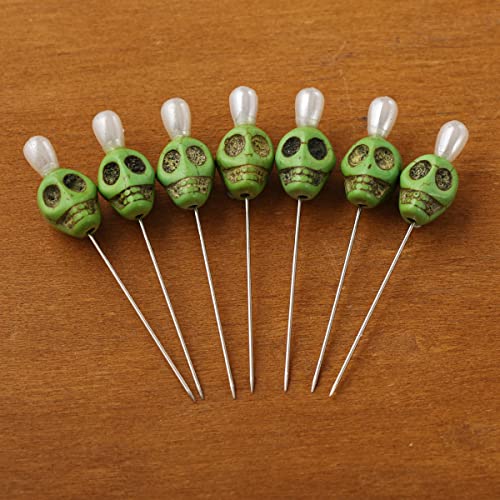 BLESSUME 7pcs Candle Magick Ritual Pins Skull Top (Green) Green