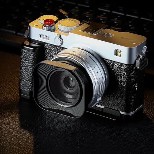 Haoge Lens Hood Metal Squaret for Fujifilm XE5 XF 23mm f2.8 Kit Fujinon XF27mmF2.8 R WR Lense Hood Black with 39mm E39 Filter Thread,Screw-in Lens Hood with Hollow Out Designed [Black-Square]