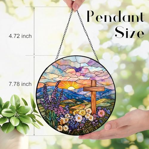 Cross Stained Glass Suncatcher - 7.9" Real Glass