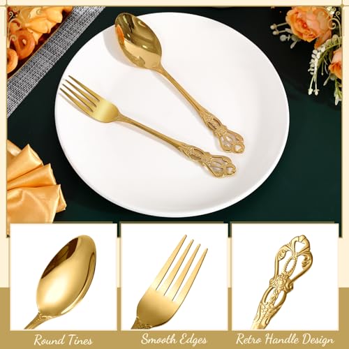 Dandat 20 Pcs Retro Gold Silverware Set Heavy Duty, Dinner Fork and Spoon