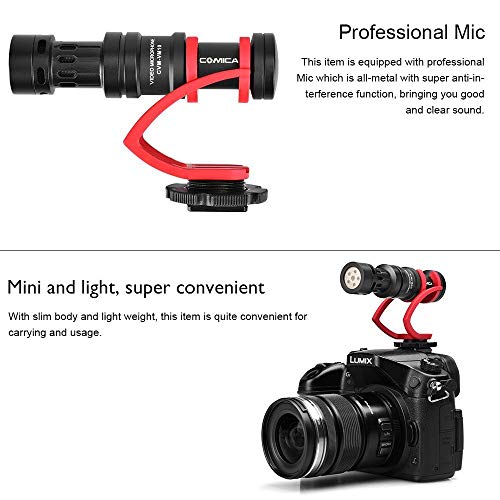 Comica Camera Microphone Directional Condenser Shotgun Video Microphone with Wind Muff for DSLR, Mirrorless Cameras, and Smartphones (CVM-VM10II R) Red
