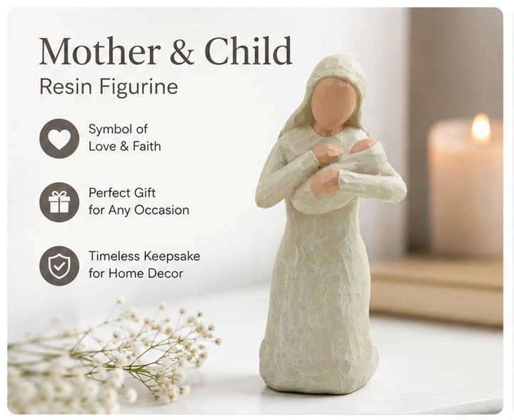 Virgin Mary Statue, 5.91 Inch Resin Blessed Mother Religious Decor White 5.9" Tall