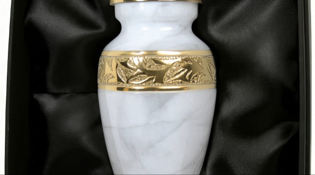 Small Urns for Human Ashes Keepsake, 2.9 Inch – Handcrafted White Memorial Urn with Brass Accent – Mini Remembrance Urn for Sharing Ashes Small