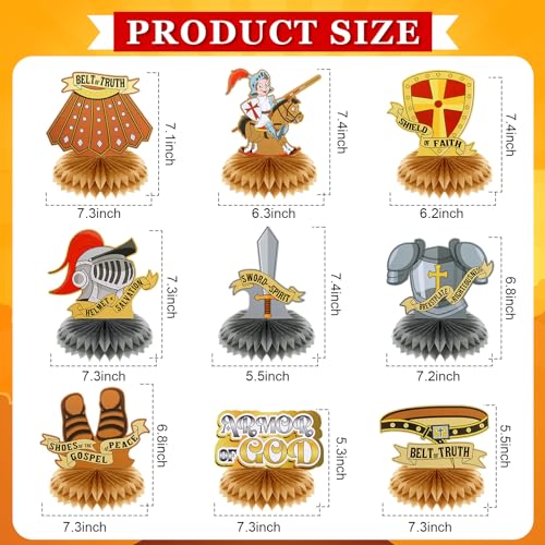 Jetec 9 Pcs Armor of God Honeycomb Centerpieces, Religious Party Decoration