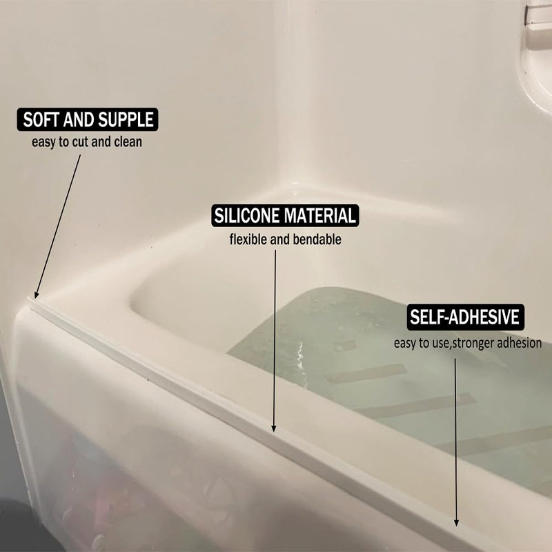 Shower Threshold Water Dam Barrier, Self Adhesive Silicone Waterproof Barrier Bathroom and Kitchen Shower Water Guard for Dry and Wet Separation Caulk Seal Strip Edge Trim (98Inch, Gray) 98Inch