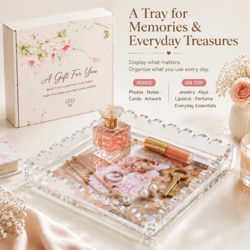 Gift Box Included, Acrylic Jewelry Tray, Vanity Tray, Clear Perfume Tray Crystal-clear