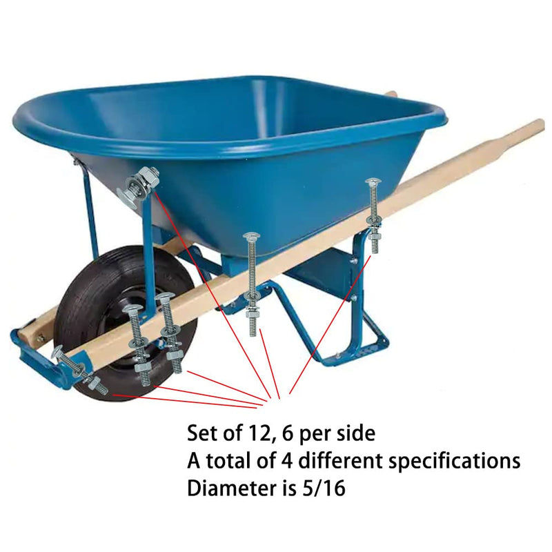 [Australia - AusPower] - 304 Stainless Nuts and Bolts, Carriage Bolts, Wheelbarrow Parts, Wheelbarrow Handles Replacement Kit 
