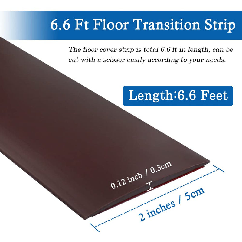 Floor Transition Strip Self Adhesive Floor Cover Strips Laminate 2" Wide Vinyl Flat Divider Transitions (5cm, 6.56Ft, Brown) 2 Inch x 6.56 Feet