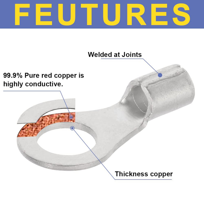 [Australia - AusPower] - haisstronica 50pcs #10 Ring Terminals,AWG 12-10 Brazed Seam Non-Insulated Copper Wire Connectors AWG12-10 #10 Ring 50pcs 