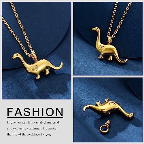 constantlife Cremation Jewelry for Ashes for Women Men Stainless Steel Urn Necklace Personality Dinosaur Pendant Keepsake Human Pet Memorial Gift Golden