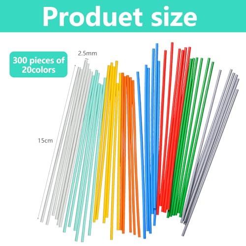 Pack of 300 3D Pen Filament for 3Doodlers Start Pen, 20 Colours 2.5 mm PCL Low Printing Temperature 3D Printing Pen Refill Pack, Low Temperature Refills Compatible with 3Doodler Start+ P