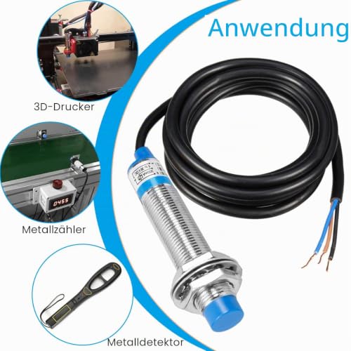 Proximity Sensor Inductive 4 mm, M12 Detection Distance Inductive Proximity Switch NPN NO Closer, 3D Printer LJ12A3-4-Z/BY Sensing DC 6-36V for MCU, Pack of 2