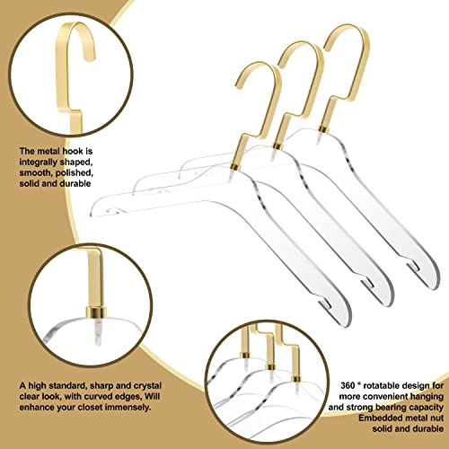 Quality Hangers Kids Size Acrylic Hangers – Crystal Clear Hangers for Kids Clothes - Perfect For 7-10 Years Old - Available With Wide Matte Gold Metallic Hook - Acrylic Children Shirt Suit Coat Hanger 5