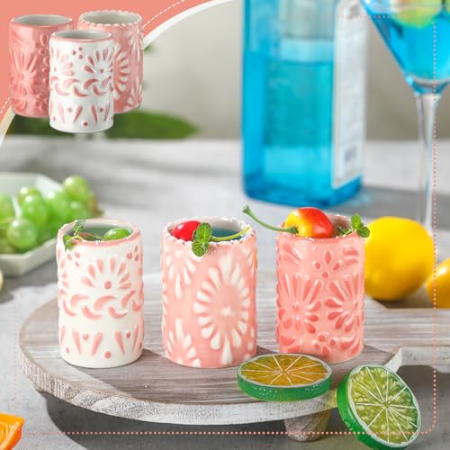 Roshtia 6 Pcs Talavera Shot Glasses, Ceramic Mexican Drinking Glasses, 2 Oz, Decorative Shot Glasses with Heavy Base for Bachelorette Party, Western Themed Party, Fiesta Supplies