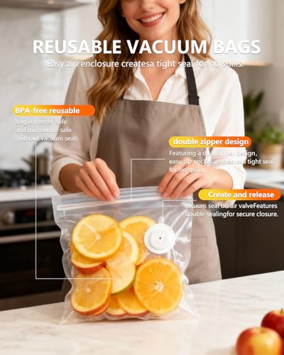 Reusable Vacuum Sealer Bags for Food, 30 Pcs (S+M+L) 10 S (8"x9") + 10 M (10"x11")+ 10 L (12"x14")