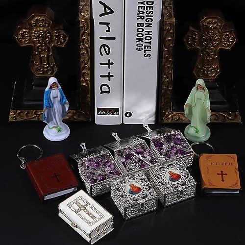 Rosary Beads Catholic for Women With Vintage Jewelry Box, Purple Crystal Rosary Necklace with Metal Gift Box, First Communion Rosary for Anglican Prayer Beads Catholic Gifts Purple-302