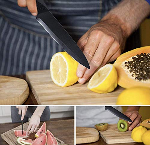Kitchen Ceramic Knife Set Professional Knife With Sheaths, Super Sharp Rust Proof Stain Resistant (6" Chef Knife, 6" Bread Knife, One Peeler) Dark black