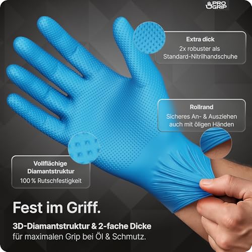 Progrip Disposable Gloves Diamond Grip Blue Nitrile Gloves L Pack of 50 | Disposable gloves, extra strong, gloves, disposable grippy, latex-free work gloves for workshop and assembly, M, L, XL, XXL