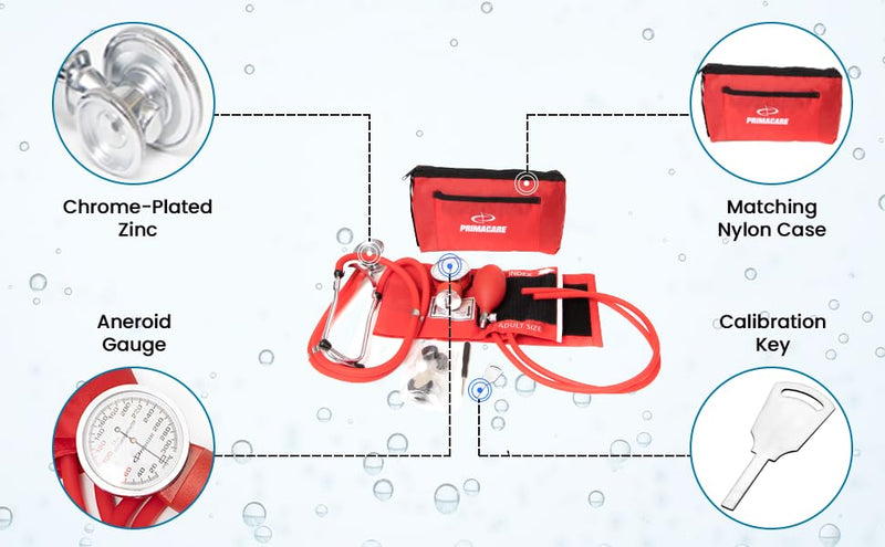 [Australia - AusPower] - Primacare DS-9181-RD Professional Aneroid Sphygmomanometer and Sprague Rappaport Stethoscope, Manual Blood Pressure Kit with Cuff and Carrying Case, Red 