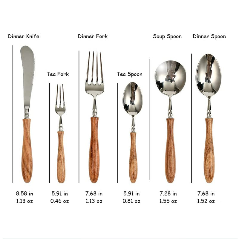 16 PCS Stainless Steel Flatware Set with Wood Handle, Family Cutlery Set for 4, Dinnerware Set with Spoon Fork Knife, PearWood Handle Silverware Utensils, Mirror Polished 16 pieces for 4