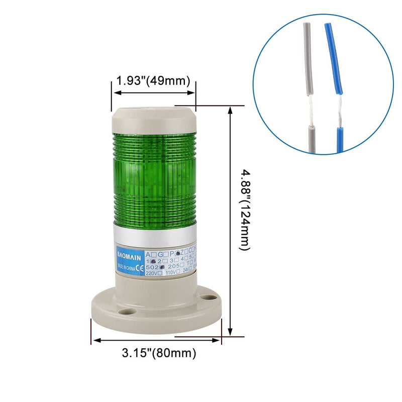 [Australia - AusPower] - Baomain Warning Continuous Light 24 VDC Green LED Industrial Signal Light Tower Lamp LTP-502T 
