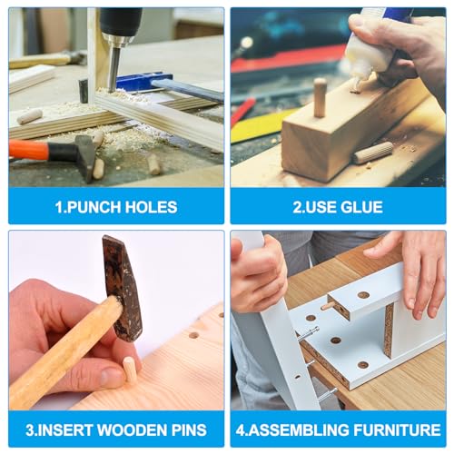 PATIKIL M8x100mm hardwood wooden dowel pins, 1/3-inch wood pegs, 200 pieces
