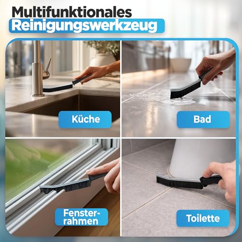 Valhaus Grout Brush Set of 3 - Cleaning Brush with Antibacterial Material (Silver Ions), Multifunctional Joint Cleaner Bathroom, Kitchen, Toilet & More, Hard Bristles, Cleaning Brush 3er Set - Standard