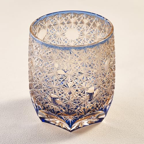 Edo Style Kiriko Crystal Whiskey Glasses – 11 oz Handmade Japanese Cut Glass with Chrysanthemum Pattern – Bourbon Scotch Cocktail Glass Gift for Men and Women