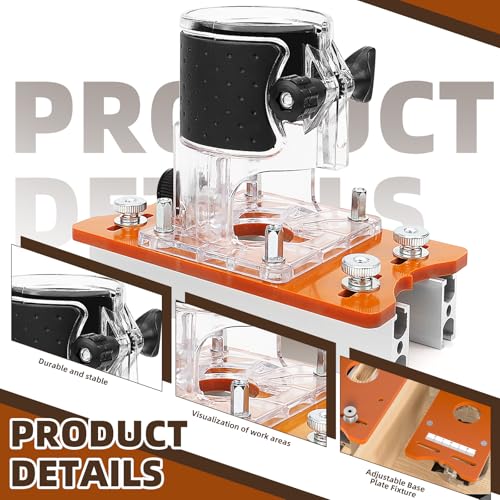 Wood Cutter Tool Slot Holder Set Wood Cutter Base Locator Set 2 in 1 Slot Base and Mounting Bracket for 64/65 mm Trimmer with Scale Milling Base Plate, One-Hand Milling Base Plate