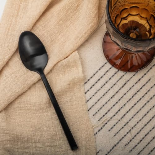 Alata Cube Black 12-Piece 6.9 Inches Forged Teaspoons Stainless Steel, Matte Satin Polished Cutlery Set, Dishwasher Safe Black Satin
