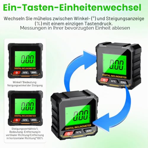 Digital Protractor, 0.05° Resolution, LCD Inclinometer, 360° Spirit Level, Magnetic Base, Auto Reverse, Backlight for Construction and Woodworking Without Laser
