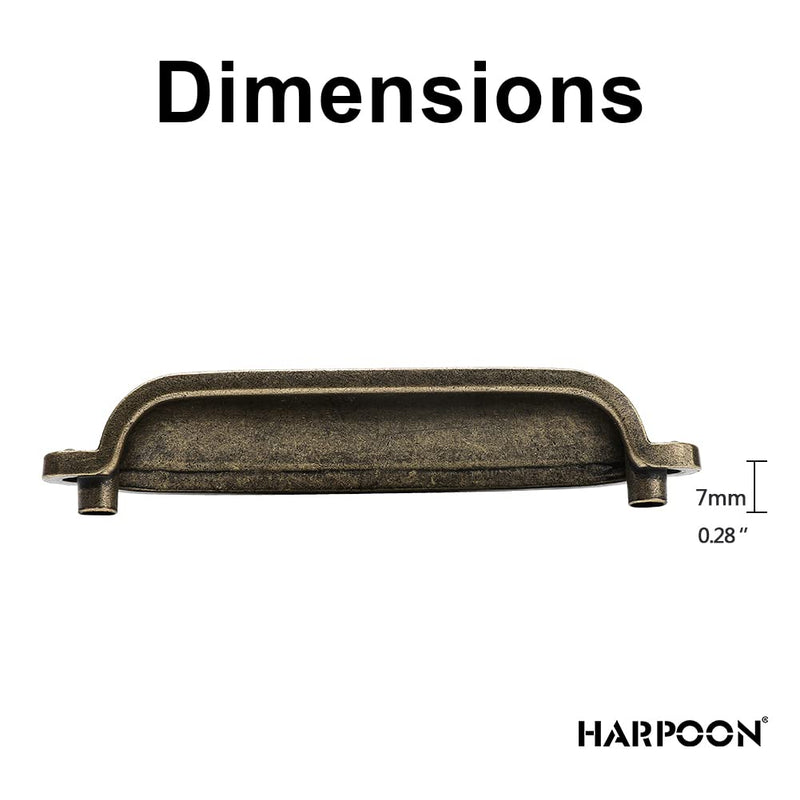 HARPOON Cup Handle Pulls Kitchen Drawer Cabinet Hardware European Style 3 Inch 10 Pack Antique Brass