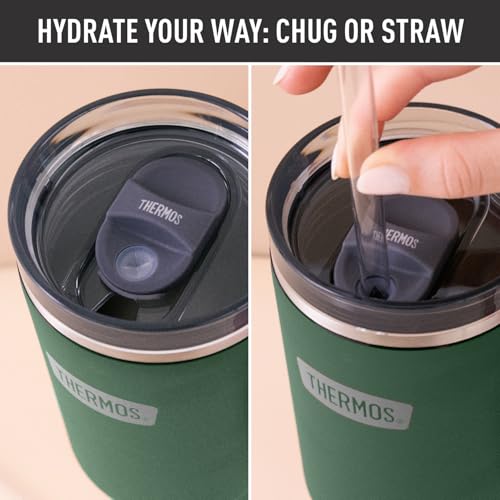THERMOS Stainless Steel Cup Holder Mug - 40 Ounce, Alpine Green - Insulated Tumbler with Lid and Straw, Plus Leak-Resistant Slide Lock Tritan Straw 40 Ounces