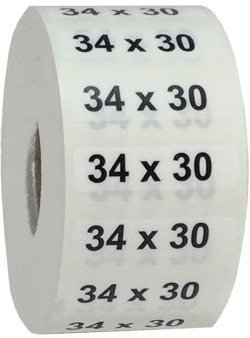 34 x 30 Men's Pants Clothing Size Strip Labels 1.25 x 5 125 Total Stickers 34 X 30