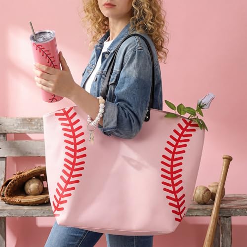 Sieral 6 Pcs Baseball Mom Gifts Set Include Baseball Tote Bags Stainless Steel Tumbler Cups Hat Keychain Earring Rose Flower Sport Mom Essentials for Birthday Sports Lover Women Party Favors(Pink) Pink